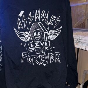 BNWOT ALF Black Graphic Long Sleeve Tee with Bold White Design